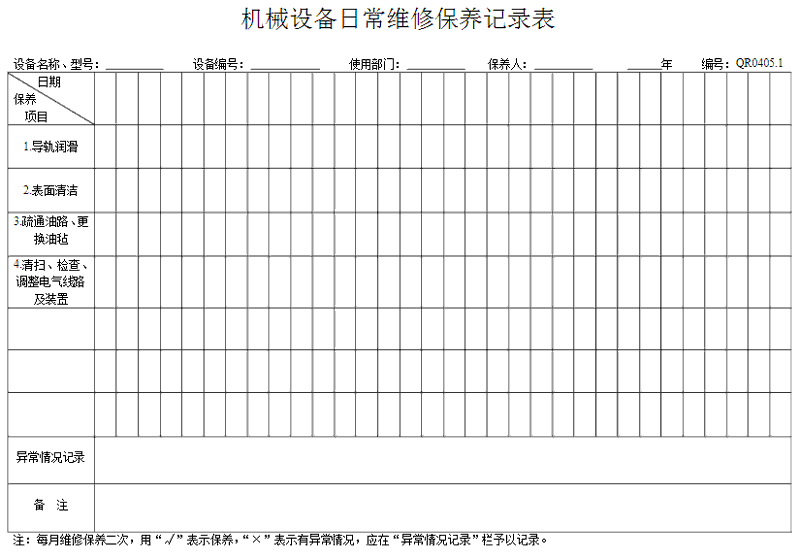 洗衣房設備怎么做好保養(yǎng)記錄表格？